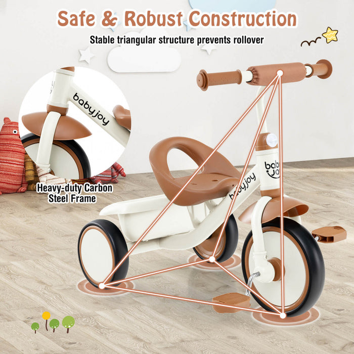Babyjoy Enfants Tricycle Tricycle Avec Siege Reglable Et Panier De Stockage 3 Roues Velo Beige