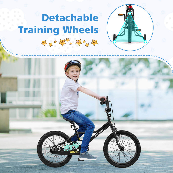 Costway 18\" Velo D'entrainement Pour Enfants Avec Roues D'entrainement Amovibles Pneumatiques Noir