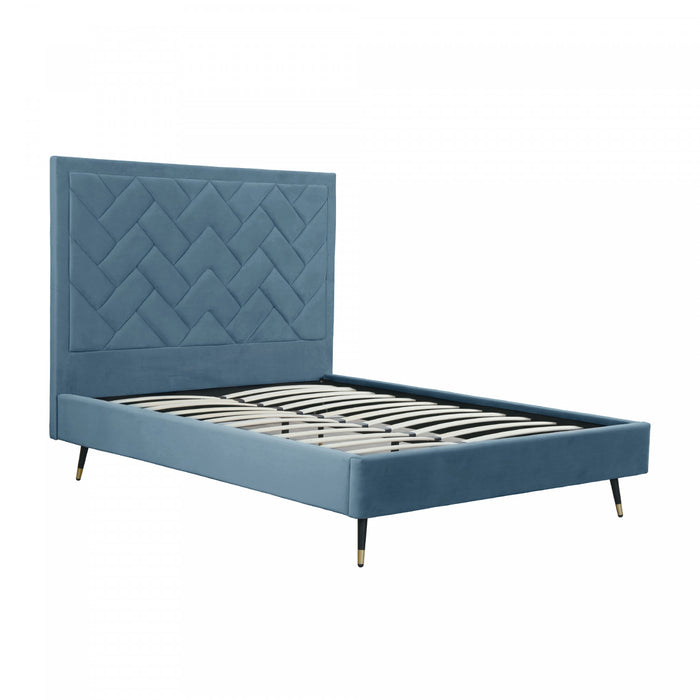 Lit Queen Moderne Crosby Rembourre en Velours Bleu
