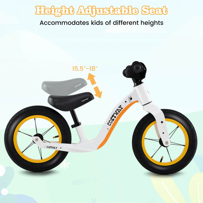 Costway 12 Pouces Magnesium Tout-petit Equilibre Velo Sans Pedale Formation Tout-petit Equilibre Velo Blanc