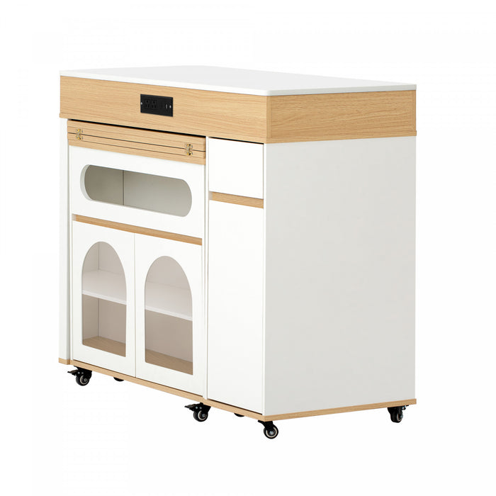 Table a manger extensible Avery avec ilot de cuisine roulant, blanc