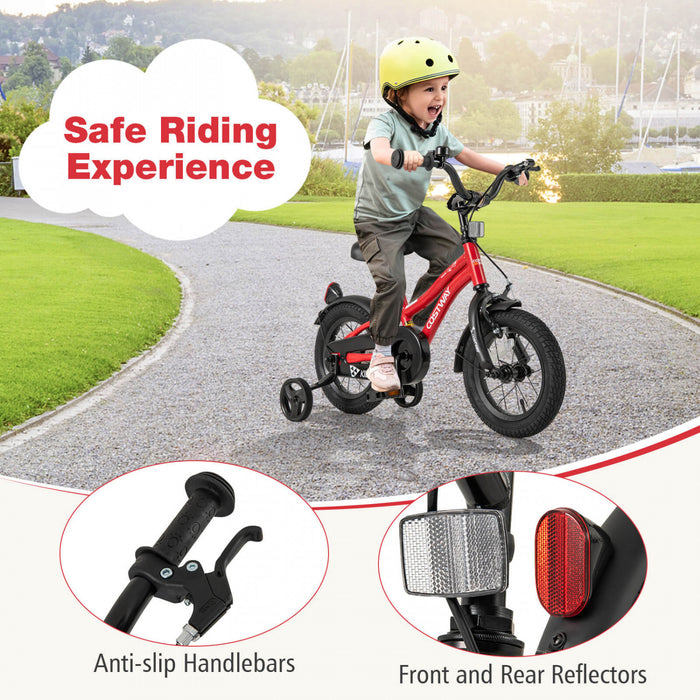 Costway 12\" Velo Pour Enfants De 3 A 4 Ans Garcons Et Filles Avec Reflecteurs Reglables De Frein A Main De Siege Rouge