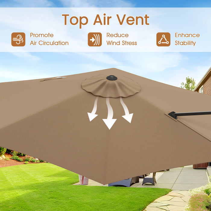 Parasol deporte Costway 9 FT avec haut ventile, parasol suspendu deporte, marron, pour bord de piscine