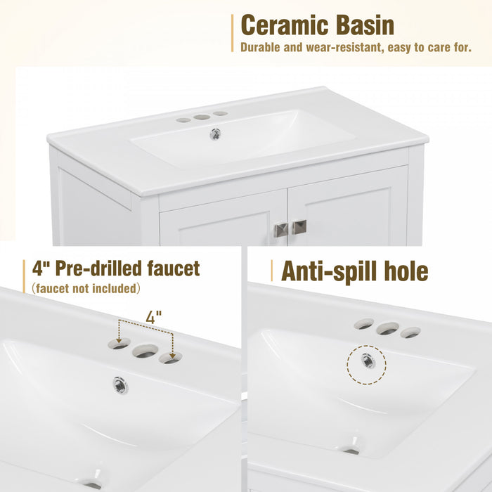 Solstice Meuble-Lavabo Simple 60 po avec Portes et Tiroir a Fermeture Amortie, Blanc