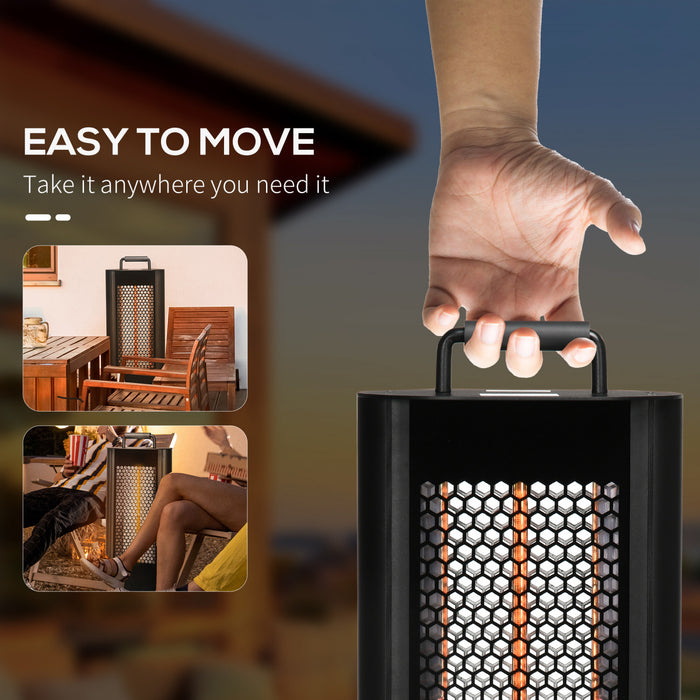 Outsunny Chauffe-terrasse Electrique Avec Eblouissement Ultra-faible Et 6 Reglages De Chaleur, Radiateur Infrarouge Autonome En Alliage D'aluminium De 1200w Avec Telecommande Infrarouge, Noir