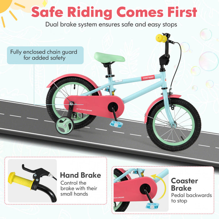 Costway 14\" Velo Pour Enfants Avec Guidon Reglable De Selle Roues D'entrainement Amovibles Frein A Main Rouge