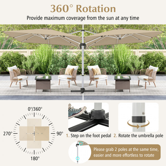 Costway Parasol d'exterieur a bras articule 10 pieds en aluminium suspendu deporte, avec rotation a 360° Beige