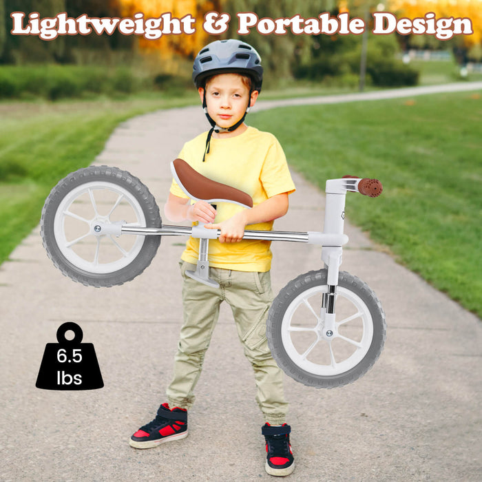 Honeyjoy 12\" Equilibre Velo 2 Roues Velo Pour Enfants Avec Siege Reglable Blanc
