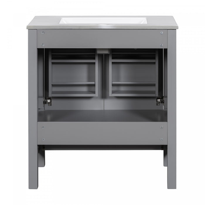 Harper Meuble de salle de bain 30 pouces avec vasque en ceramique et armoire de rangement intelligent, Gris