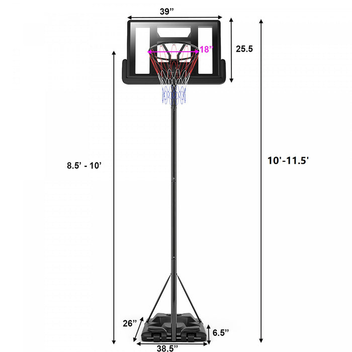 Base Et Panier De Basket-ball Portable Reglable En Hauteur Costway, Roues Arriere Incassables, 2 Filets