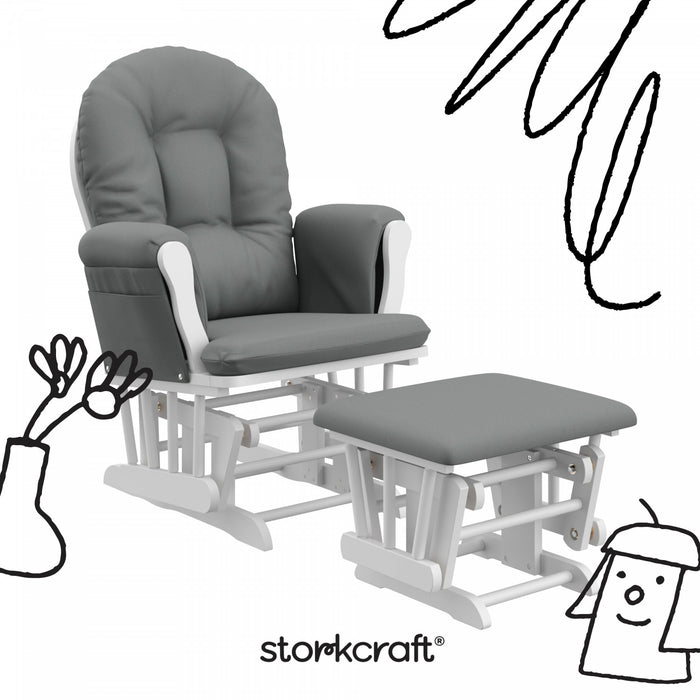 Storkcraft Hoop Fauteuil bercant et pouf - Blanc avec gris