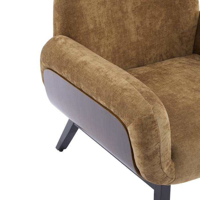 Audrey Fauteuil d’appoint ergonomique en bois massif avec revetement en tissu, kaki