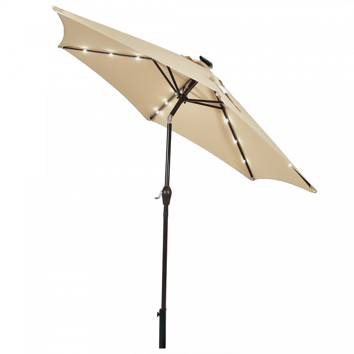 Costway Parasol de marche solaire LED de 9 pieds avec reglage d'inclinaison et manivelle, beige