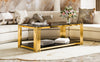 Aria 47.5 Inch Modern Rectangular Coffee Table with Asymmetrical Gold Frame and Mirror Top, Black | Aria Table Basse Rectangulaire Moderne 47.5 po avec Cadre Asymetrique Dore et Plateau Miroir, Noir