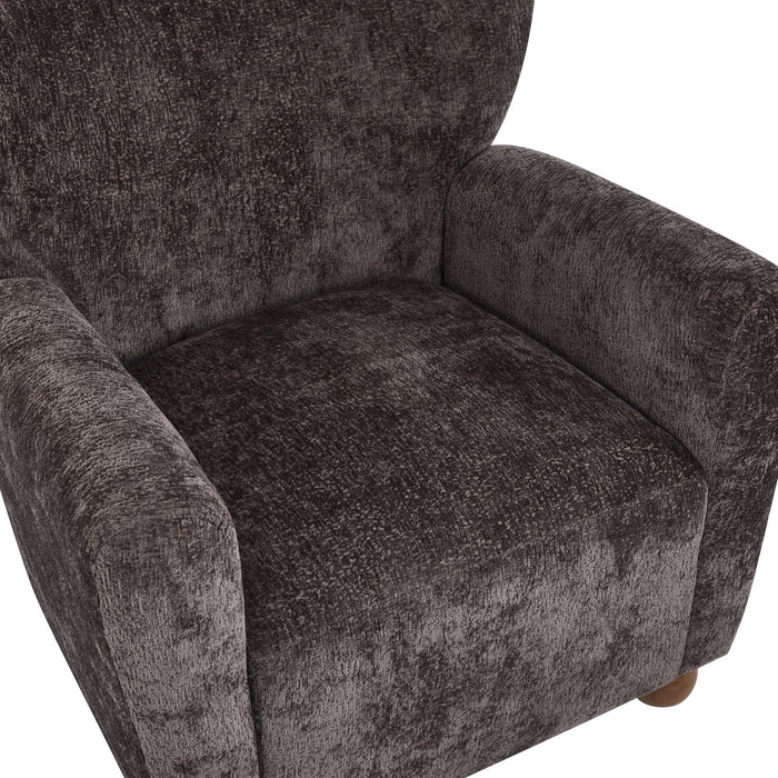 Wingate Fauteuil Aile Confortable en Tissu Premium et Pieds en Bois Massif, Brun Fonce, Teck