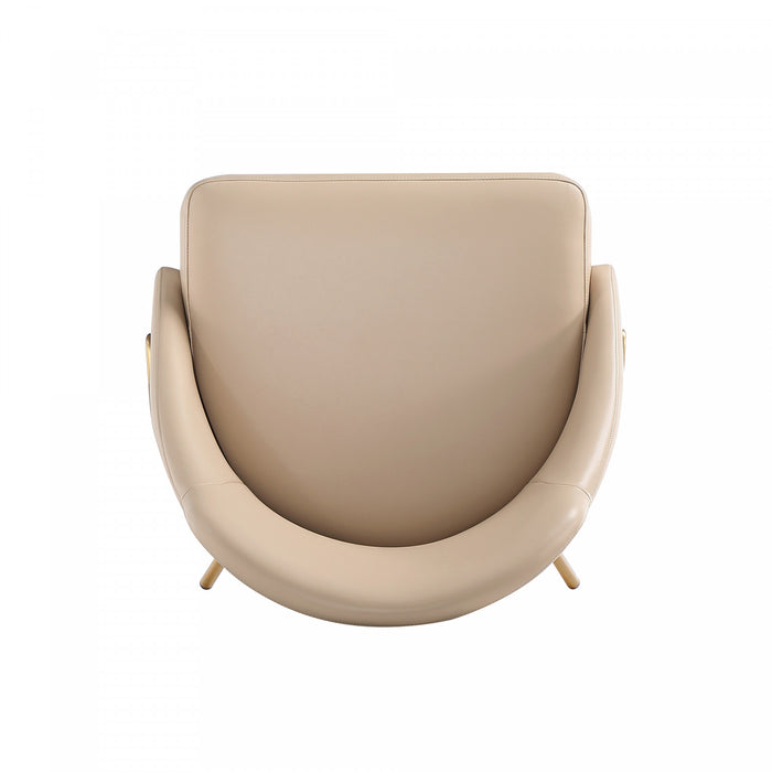 Chaise de salle a manger moderne Gracie en metal et cuir vegetalien, coloris beige et or