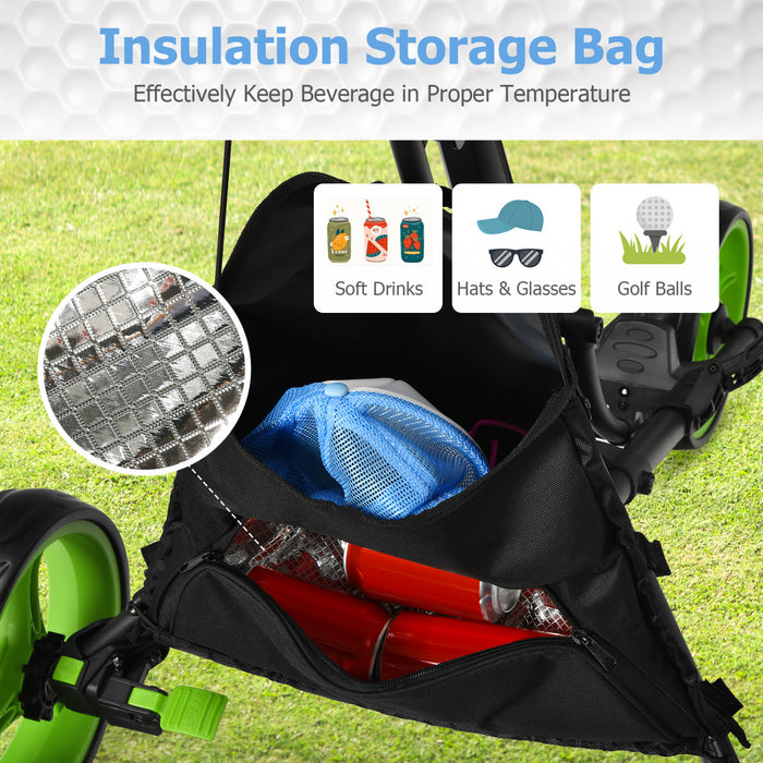 Chariot De Golf Pliable A 3 Roues, 4 Positions De Hauteur Reglables, Chariot De Golf Leger, Chariot De Golf En Aluminium Avec Porte-ombrelle Reglable, Sac Etanche, Glaciere Integree, Frein A Pied, Ouverture Et Fermeture Rapides.