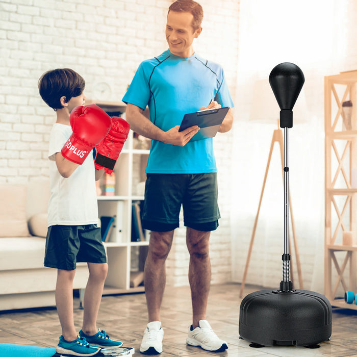Punching-ball Avec Support, Poire De Vitesse Pour Adultes Et Enfants, Hauteur Reglable Sur 4 Niveaux, Ventouses Stables, Simili Cuir, Gants De Boxe Respirants, Facile A Transporter, Punching-ball Sport A Domicile