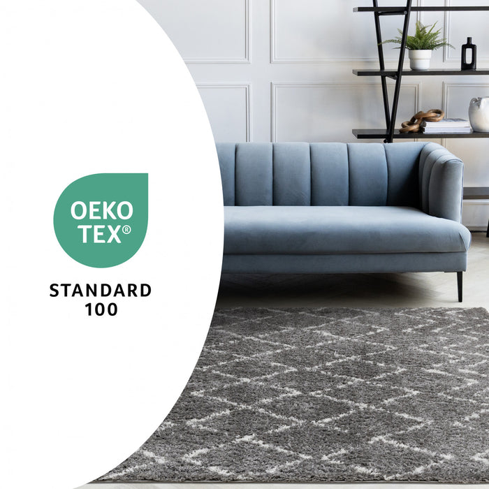 Tapis Taylor a poils longs diamants rustiques creme gris, 5'3\" x 7'7\"