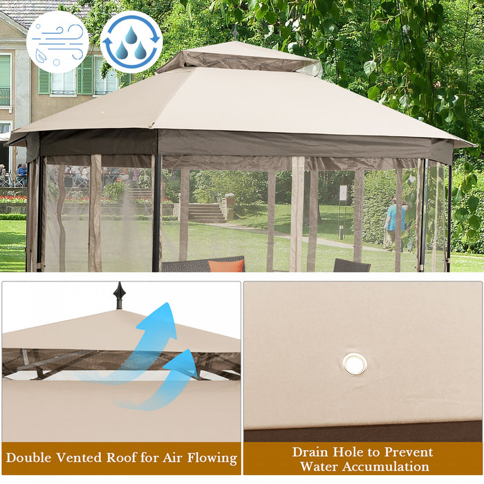 Marque Costway 304,8 Cm X 365,7 Cm Gazebo De Patio Octogonal Avec Double Auvent Et Parois Laterales En Filets