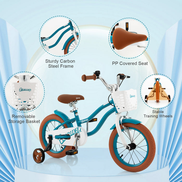 Velo Costway 14\" Pour Enfants Avec Roues D'entrainement Amovibles Et Panier Pour 3-5 Ans Bleu