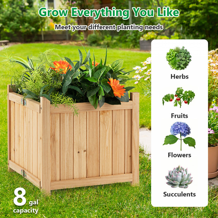 Pot De Fleurs En Bois Pliable, Jardiniere En Bois Avec Trou De Drainage Pour Plante,legume,herbe,fleur Dans Balcon,cour,jardin, 38x38x35cm, Couleur Du Bois