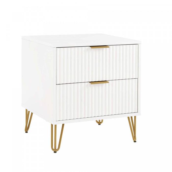 Table de nuit moderne Dumbo 20\" a cannelures en blanc (2 tiroirs)