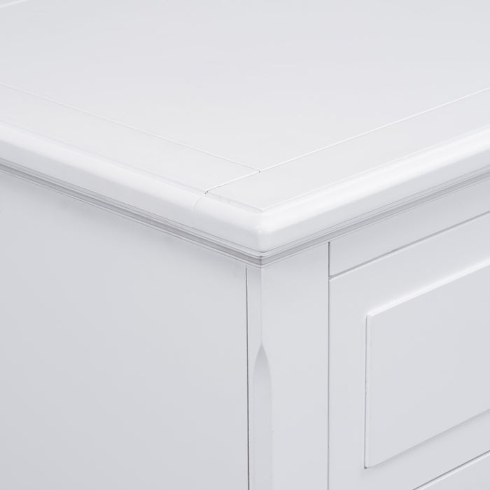 U_Style Table de Nuit Peinte 28 po avec 3 Tiroirs a Glissiere Douce et Pieds en Bois de Caoutchouc, Blanc