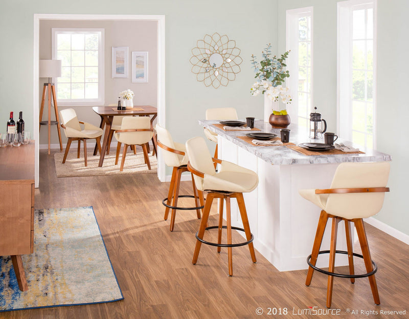 Tabouret moderne du milieu du 20e siècle Cosmo de hauteur comptoir en similicuir - noyer et crème