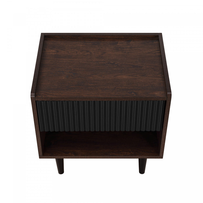 Table de nuit Duane style milieu du siecle 20\" cannelee noire (1 tiroir) - Lot de 2
