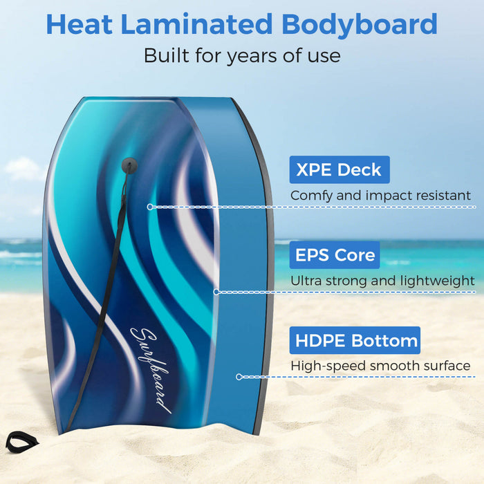 Costway 37\" Body Board Leger Avec Eps Core Xpe Deck Hdpe Fond Croissant Tail Bleu