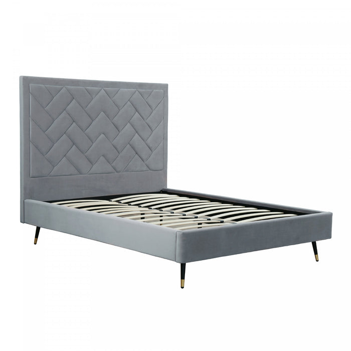 Lit Queen Moderne Crosby Rembourre en Velours Gris