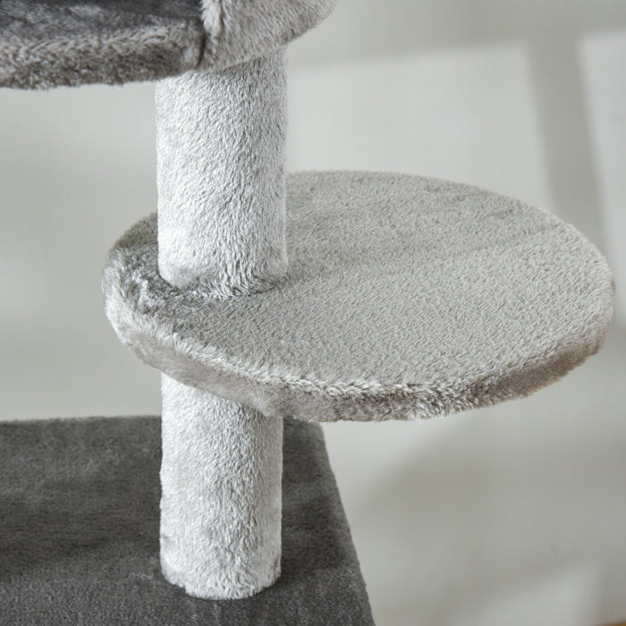 Pawhut 89\"-100\" Arbre A Chat Du Sol Au Plafond Tour D'escalade Pour Chat A 6 Niveaux Reglable En Hauteur Avec Griffoir, Rampe, Condo, Perchoir, Boule De Jouet, Grande Tour Pour Chat, Gris Clair
