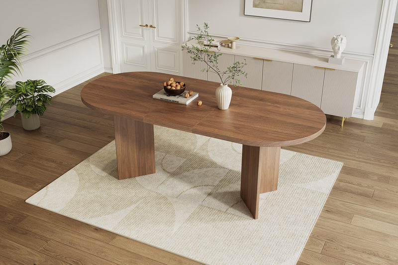 Ovalux Table a Manger Ovale Moderne 79 po avec Base a Double Piedestal et Finition Bois, Noyer