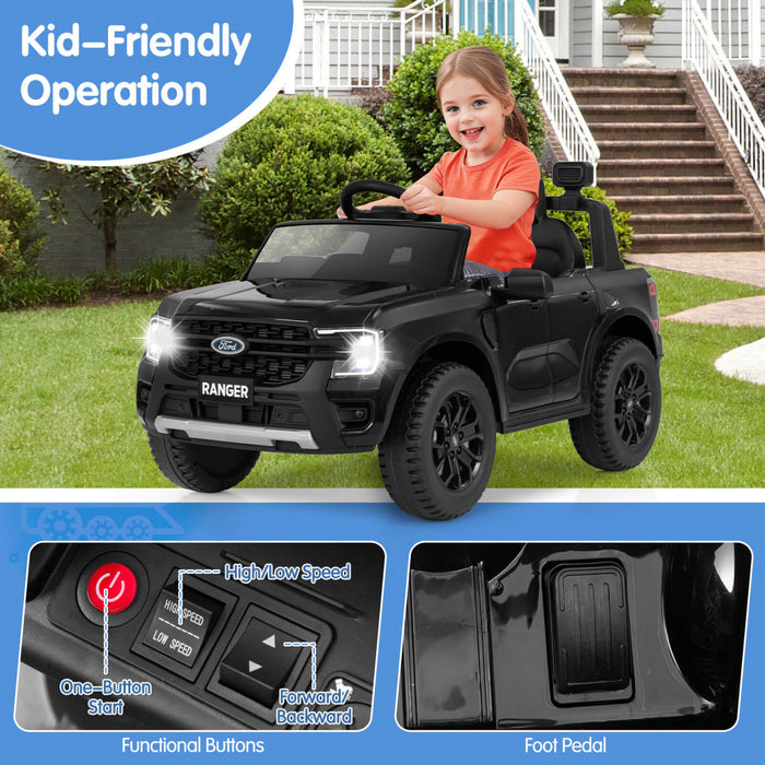 Costway 12v Ford Ranger Enfants Sous Licence Sur Voiture Avec Panier De Stockage A Telecommande Noir