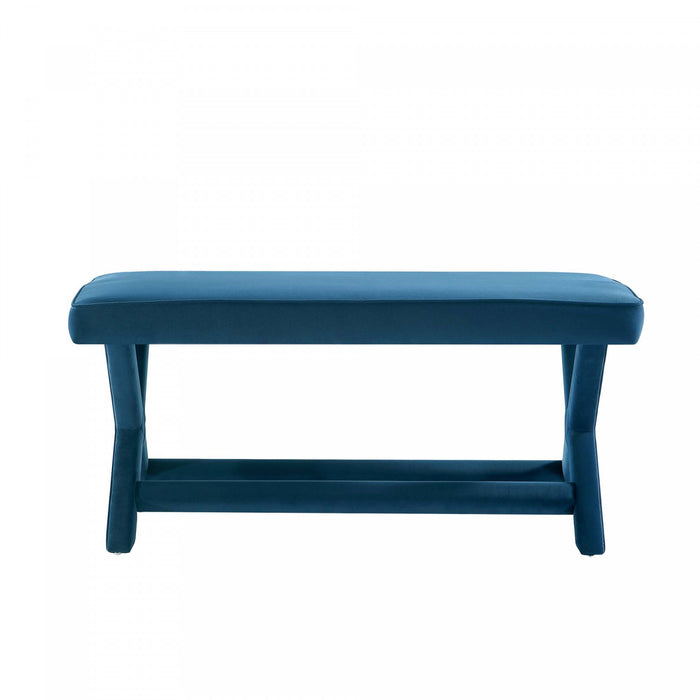 Banc d’appoint Abigail style milieu du siecle moderne en velours bleu