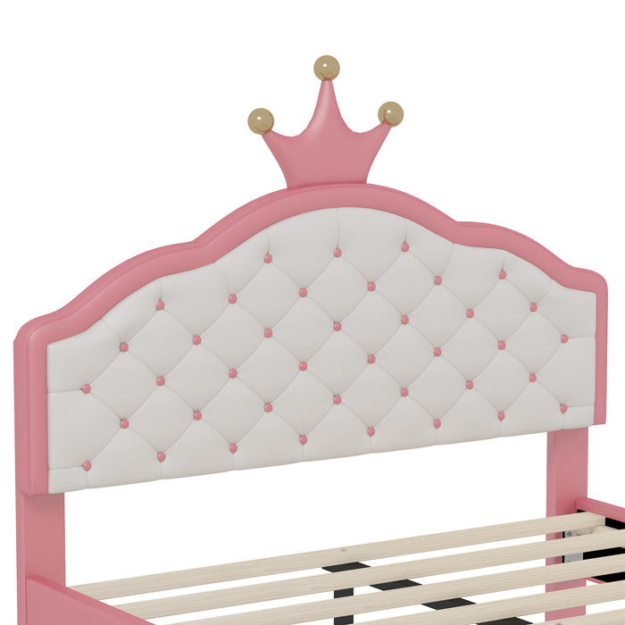 Lily Lit de Princesse Fantaisie Couronne Elegante avec Tete de Lit en Cuir PU Capitonne, Taille Double