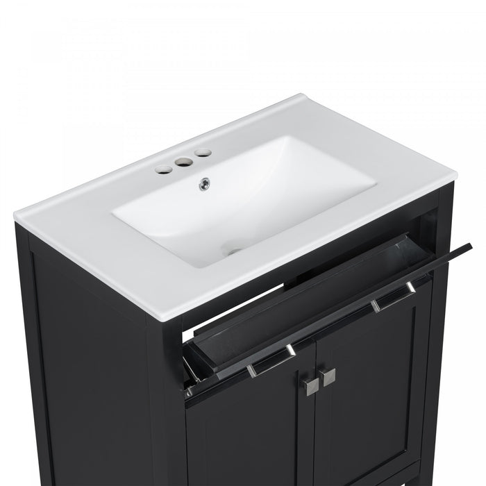 Meuble de salle de bain moderne Baker 30 pouces avec lavabo ceramique et rangement, noir