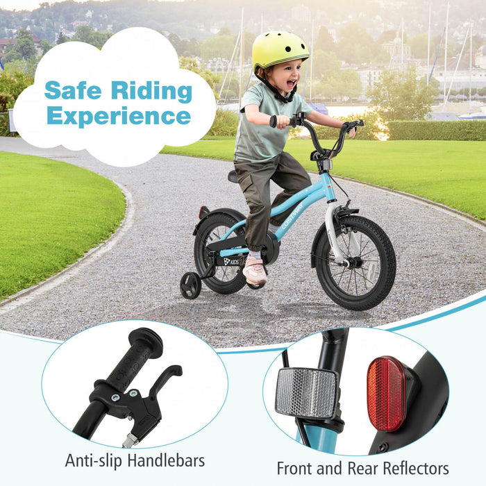 Costway 14\" Velo Pour Enfants Pour Garcons Et Filles De 3 A 5 Ans Avec Reflecteurs De Frein A Main Reglables Bleu