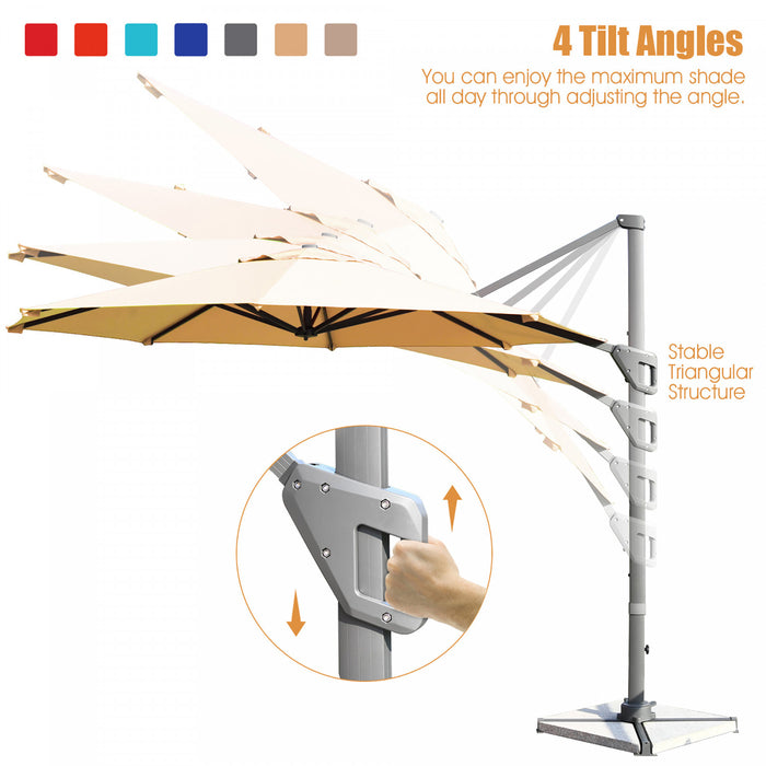 Costway Parasol deporte 11ft pour terrasse a rotation cantilever, aluminium, inclinable, base croisee, beige