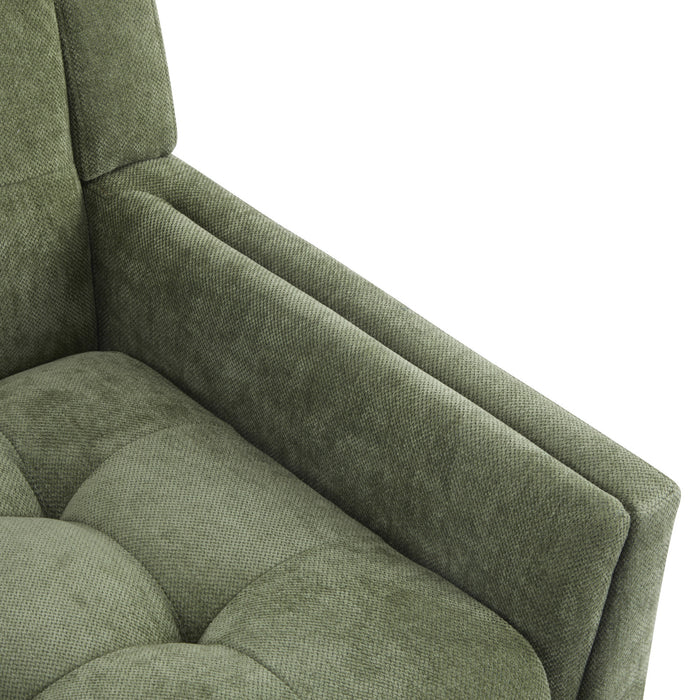 Midway Fauteuil Moderne du Milieu de Siecle a Point Capitonne Gaufre, Vert, Noyer