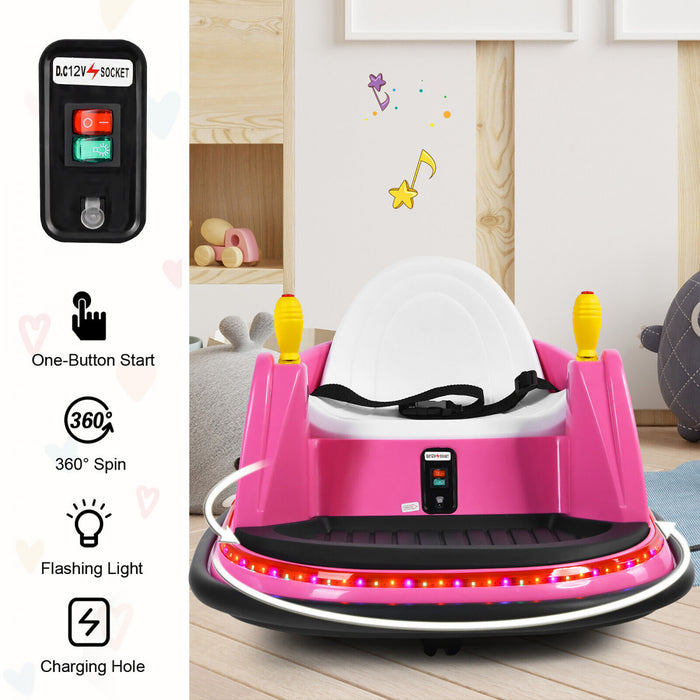 Costway 12v Vehicule 360¡a Spin Race Toy Kids Ride Sur La Voiture Pare-chocs W / Telecommande Rose