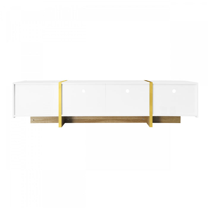 Emily 74.7\" Grand Cabinet TV de Rangement avec Portes et Tiroirs, Dore