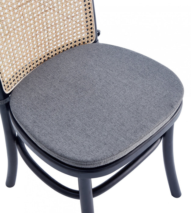 Chaise de salle a manger Paragon Industry Chic avec dossier en cannage, bois et assise rembourree, noir et gris - Lot de 4