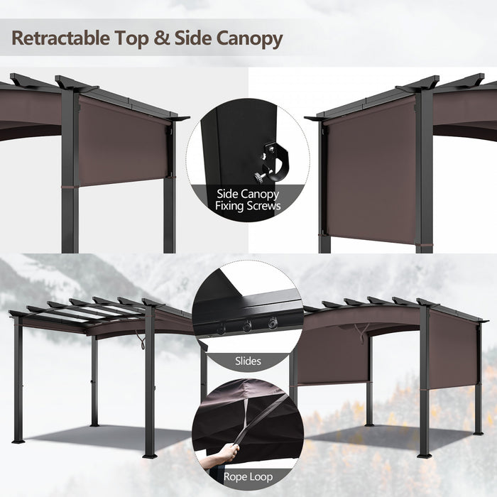 Costway 10 X 10ft Patio Pergola Gazebo Parasol Abri Avec Auvent Retractable