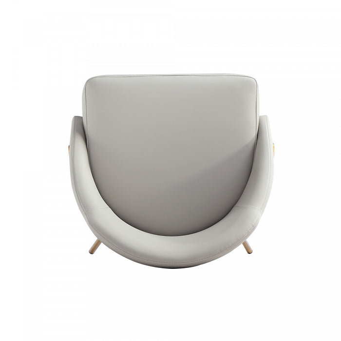 Chaise de salle a manger moderne Gracie en cuir vegetalien et metal, gris pierre et or - Lot de 2