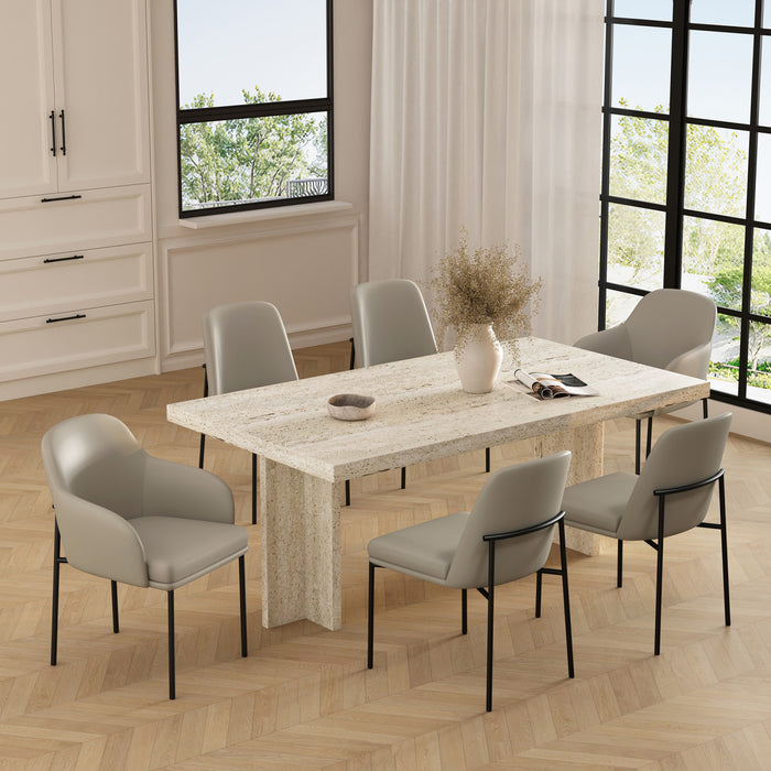 Fauteuil contemporain Loft en cuir vegetalien avec accoudoirs en metal, gris pierre - Lot de 2