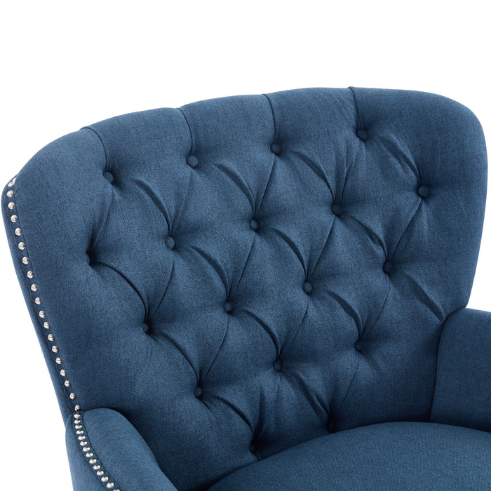 Arcadia Fauteuil de Salon d'Inspiration Vintage a Clous Decoratifs et Dossier Courbe, Bleu Marine