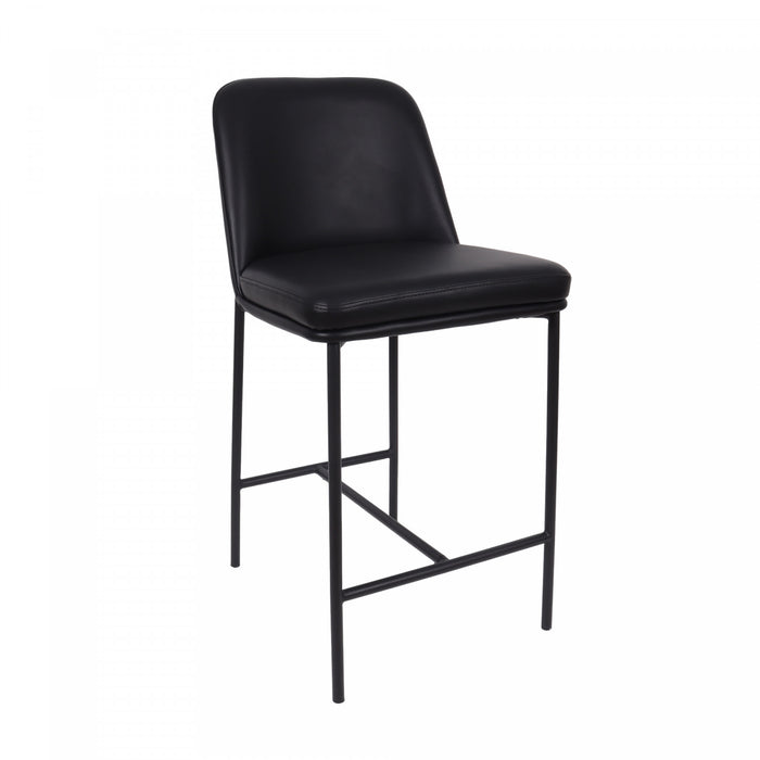Tabouret de comptoir contemporain Loft en cuir vegetalien et metal noir - Lot de 2