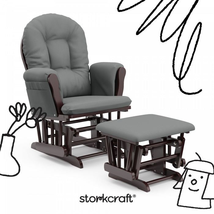Storkcraft Hoop Fauteuil bercant et pouf - Espresso avec gris